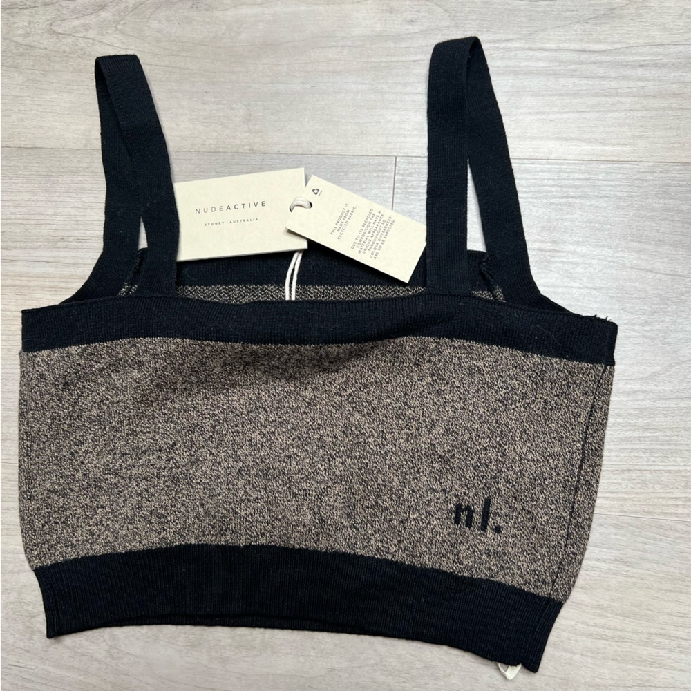 Nude Lucy Active Knit Crop Tank, Black/ Brown Heather, size S NWT - Picture 6 of 8